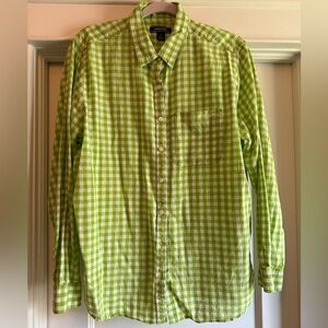 Lands End Cotton/Linen Button Up Shirt-Lime Green/White Checks-EUC-Sz L(14-16)